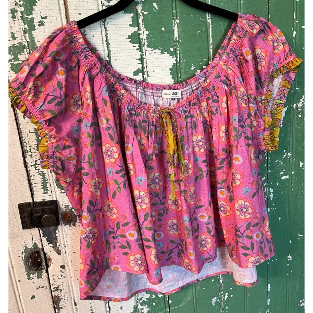 Natural Life Bohemian Floral Cute Top - Pink